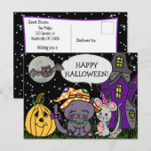 Happy Halloween Black Cat and Mouse Schattige Briefkaart (Voorkant / Achterkant)
