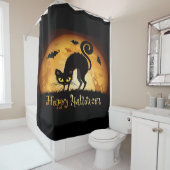 Happy Halloween Black Cat Bats en Ghost Douchegordijn (In situ)