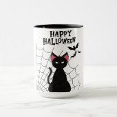 HAPPY HALLOWEEN Black Cat, Bats en Web. Mok (Midden)