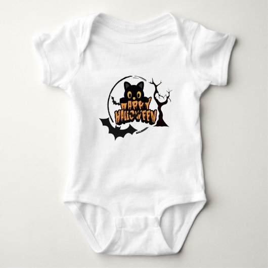 Happy Halloween Black Cat & Bats Romper (Voorkant)
