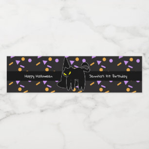 Happy Halloween Black Cat Birthday Waterfles Etiket
