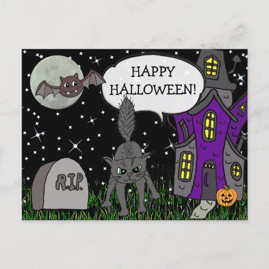 Happy Halloween Black Cat Briefkaart (Voorkant)