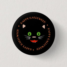 Happy Halloween Black Cat Button