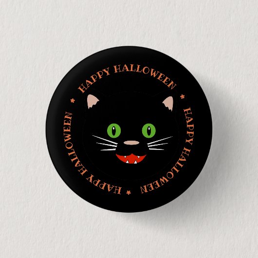Happy Halloween Black Cat Button (Voorkant)