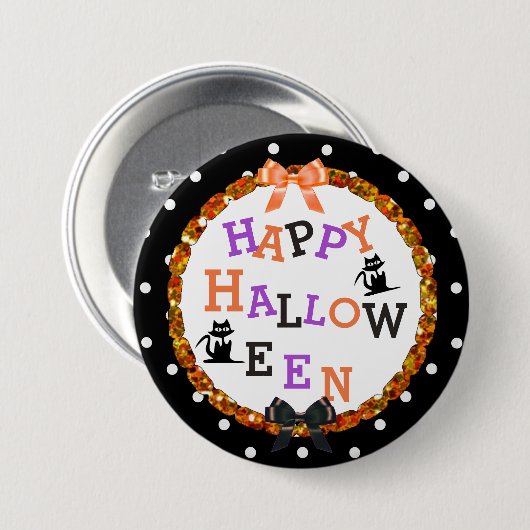 Happy Halloween Black Cat Buttonnen Ronde Button 7,6 Cm (Voorkant /achterkant)