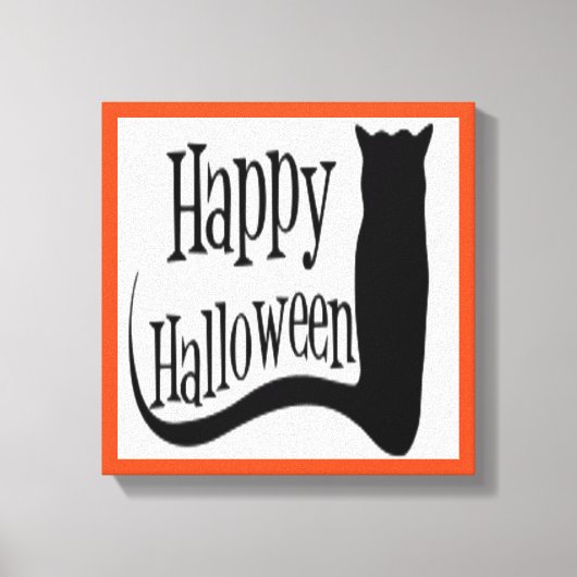 "HAPPY HALLOWEEN" BLACK CAT CANVAS AFDRUK (Voorkant)