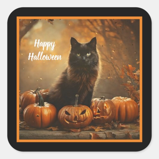 Happy Halloween Black Cat Collectie Vierkante Sticker (Voorkant)