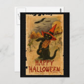 Happy Halloween Black Cat die Fiddle Bats speelt Briefkaart (Voorkant / Achterkant)