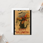 Happy Halloween Black Cat die Fiddle Bats speelt Kaart (Voorkant / Achterkant in situ)