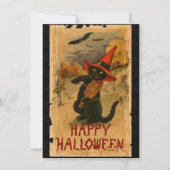 Happy Halloween Black Cat die Fiddle Bats speelt Kaart (Voorkant)