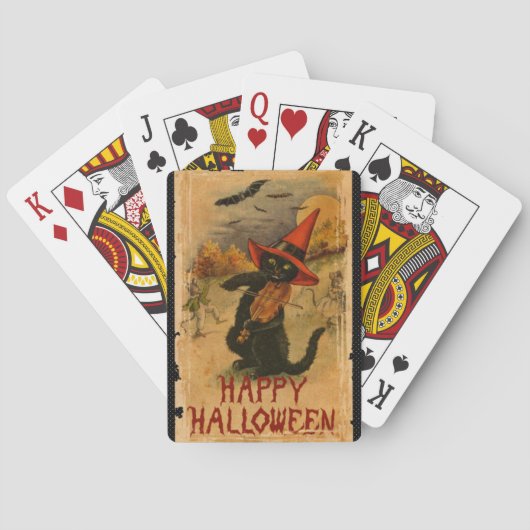 Happy Halloween Black Cat die Fiddle Bats speelt Speelkaarten (Achterkant)
