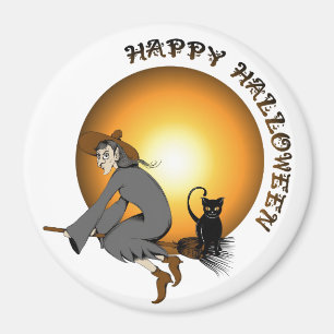 Happy Halloween Black Cat en heks Magneet
