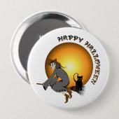 Happy Halloween Black Cat en heks Ronde Button 4,0 Cm (Voorkant /achterkant)