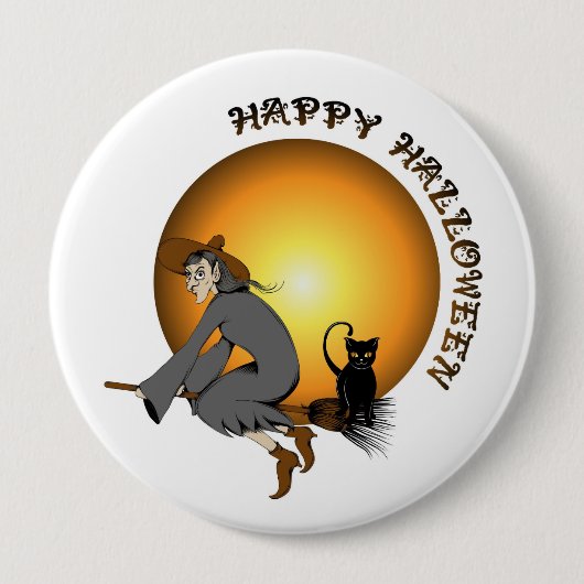 Happy Halloween Black Cat en heks Ronde Button 4,0 Cm (Voorkant)