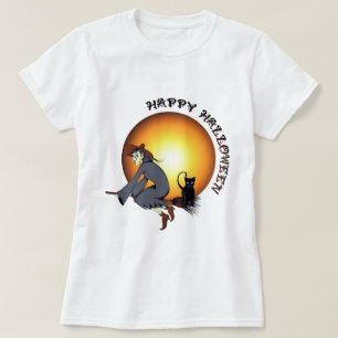 Happy Halloween Black Cat en heks T-shirt