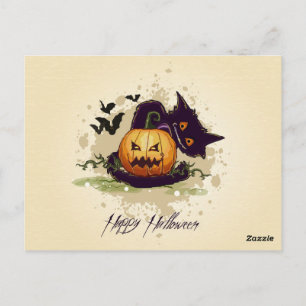Happy Halloween Black Cat en Jack Briefkaart