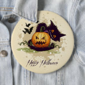 Happy Halloween Black Cat en Jack Button (In situ)