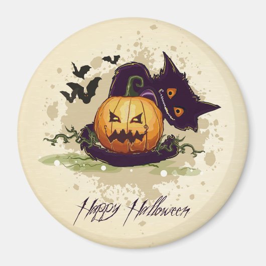 Happy Halloween Black Cat en Jack Magneet (Voorkant)