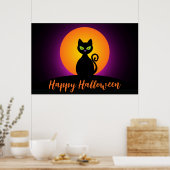 Happy Halloween Black Cat en Moon Poster (Keuken)