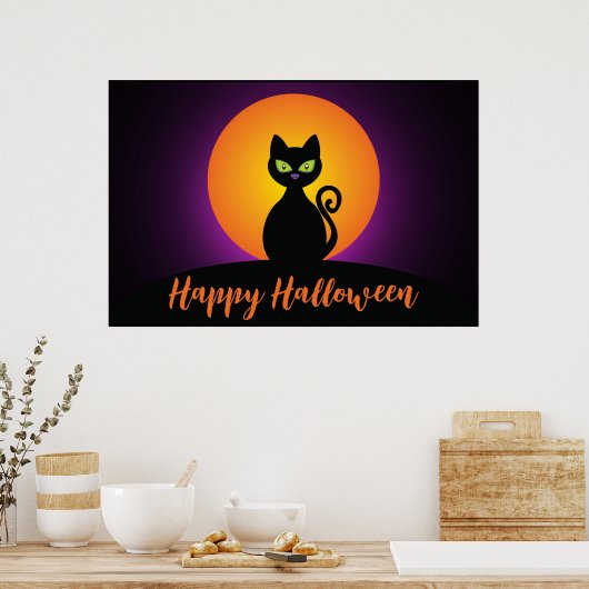 Happy Halloween Black Cat en Moon Poster (Keuken)