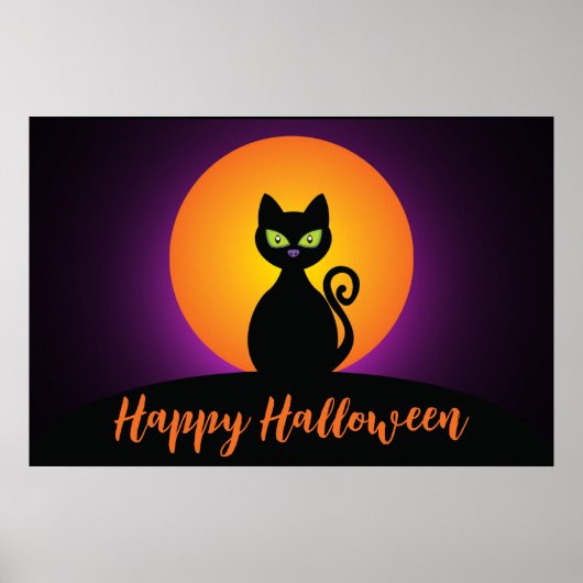 Happy Halloween Black Cat en Moon Poster (Voorkant)