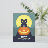 Happy Halloween Black Cat en Pumpkin Feestdagenkaart (Staand voorkant)