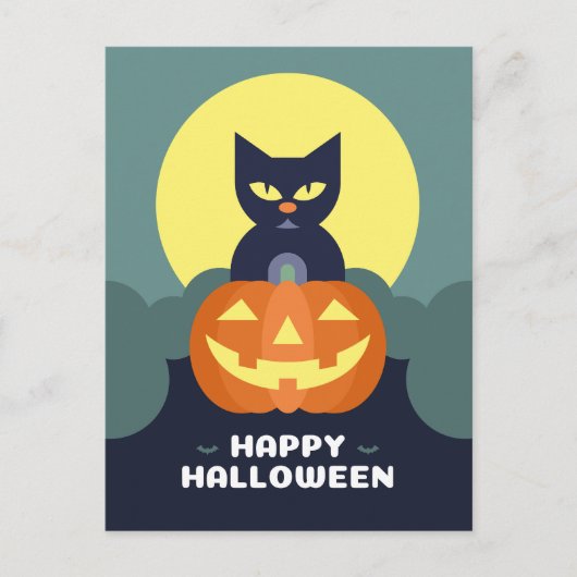 Happy Halloween Black Cat en Pumpkin Feestdagenkaart (Voorkant)