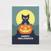 Happy Halloween Black Cat en Pumpkin Kaart (Voorkant)