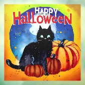 Happy Halloween Black Cat en Pumpkins Raamsticker (Vel 3)