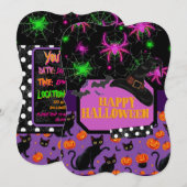 Happy Halloween Black Cat en Spiderweb Kaart (Voorkant / Achterkant)