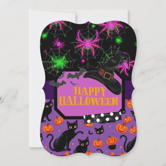 Happy Halloween Black Cat en Spiderweb Kaart (Voorkant)