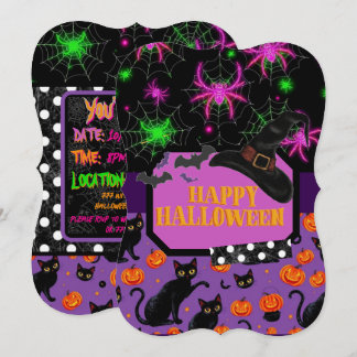 Happy Halloween Black Cat en Spiderweb Kaart