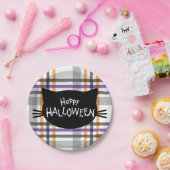 Happy Halloween Black Cat Face Silhouette Papieren Bordje (Feest)