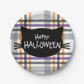 Happy Halloween Black Cat Face Silhouette Papieren Bordje (Voorkant)
