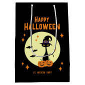 Happy Halloween Black Cat gepersonaliseerd Medium Cadeauzakje (Achterkant)