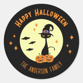Happy Halloween Black Cat gepersonaliseerd Ronde Sticker