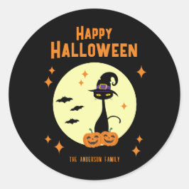 Happy Halloween Black Cat gepersonaliseerd Ronde Sticker