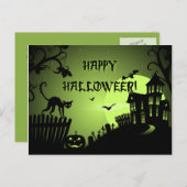 Happy Halloween Black Cat Haunted House Briefkaart (Voorkant / Achterkant)