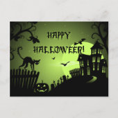 Happy Halloween Black Cat Haunted House Briefkaart (Voorkant)