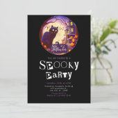 Happy Halloween Black Cat Haunted House Halloween Kaart (Staand voorkant)