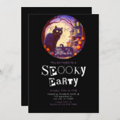 Happy Halloween Black Cat Haunted House Halloween Kaart (Voorkant / Achterkant)