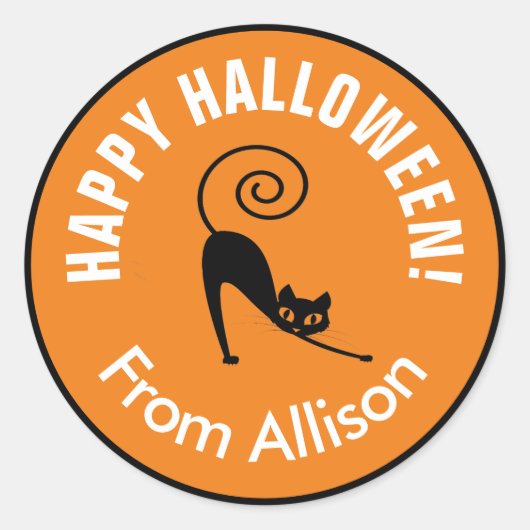 Happy Halloween Black Cat ID686 Ronde Sticker (Voorkant)