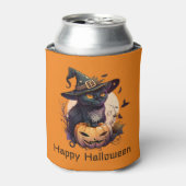 Happy Halloween Black Cat Jack-o-Lantern Sinaasapp Blikjeskoeler (Blikje Voorkant)
