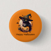 Happy Halloween Black Cat Jack-o-Lantern Sinaasapp Ronde Button 3,2 Cm (Voorkant)