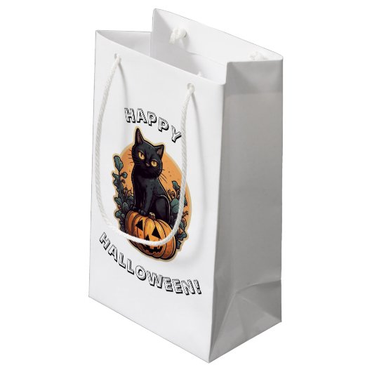 Happy Halloween Black Cat Klein Cadeauzakje (Achterkant Gekanteld)