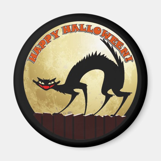 Happy Halloween Black Cat met Full Moon Magneet (Voorkant)