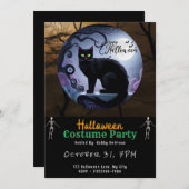 Happy Halloween Black Cat Moon Black Halloween Kaart (Voorkant / Achterkant)