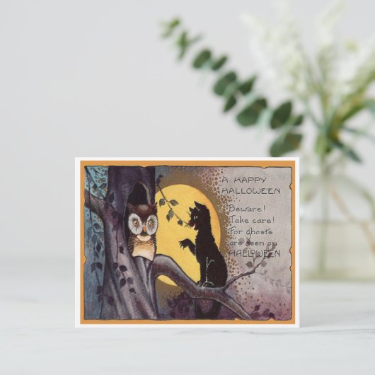  Happy Halloween Black Cat op een Branch Briefkaart (Staand voorkant)