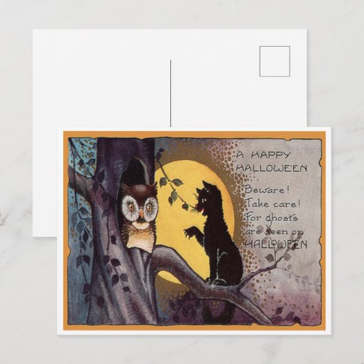 Happy Halloween Black Cat op een Branch Briefkaart (Voorkant / Achterkant)