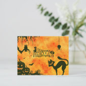 Happy Halloween Black cat, owl, pompoenen Briefkaart (Staand voorkant)